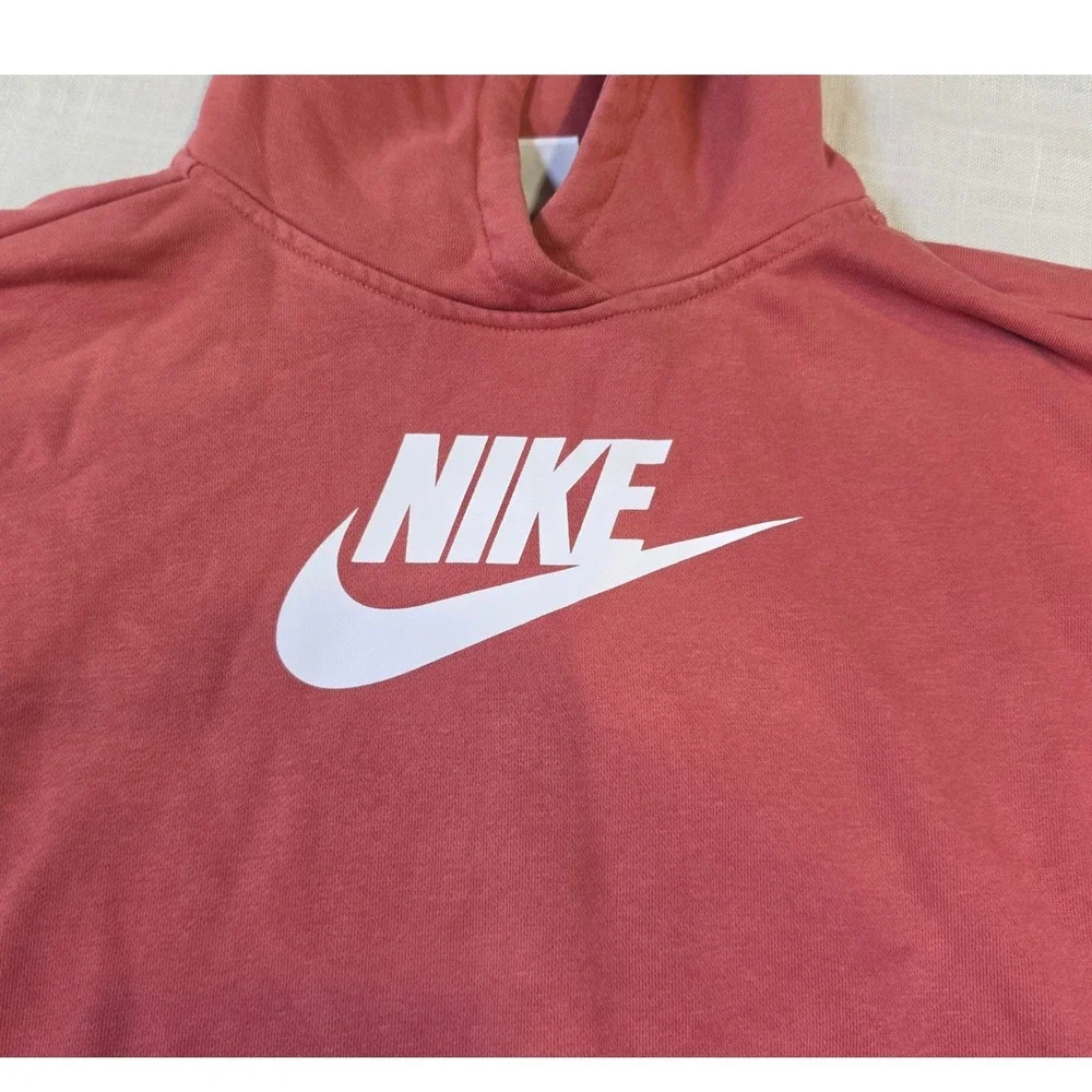 Nike Women XL Sportswear Essential Cropped Hoodie Terracotta Red Futura Logo